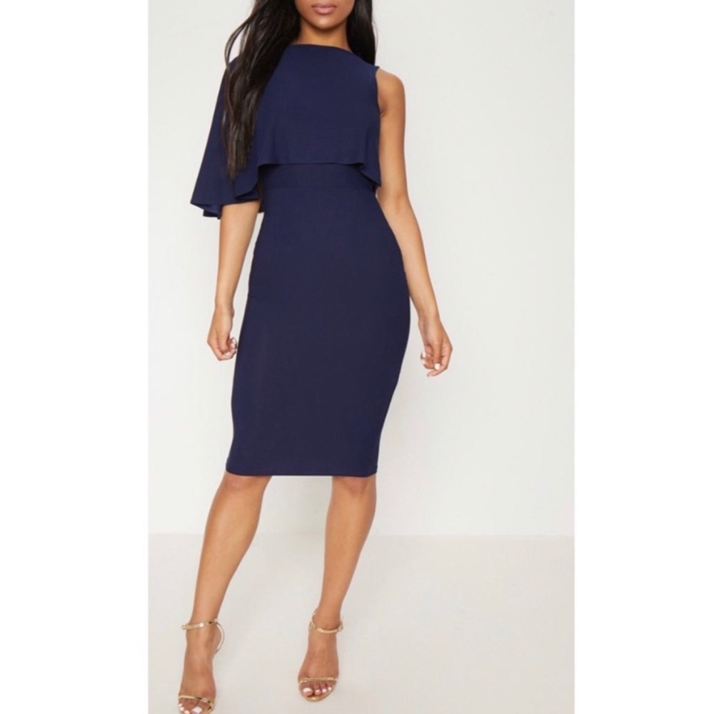 PLT NAVY ONE SHOULDER CAPE MIDI 💙